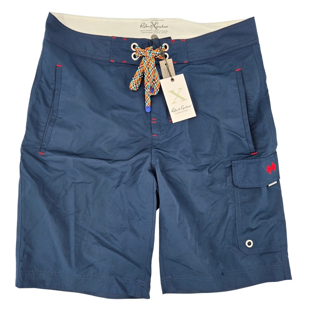 Robert Graham New Small Alvarado Board‎ Shorts Mens Midnight Navy Active Fit